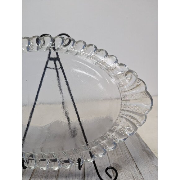 Vintage Pressed Glass Tray Plate Platter 15" by 9 1/4" Scalloped - Picture 7 of 9